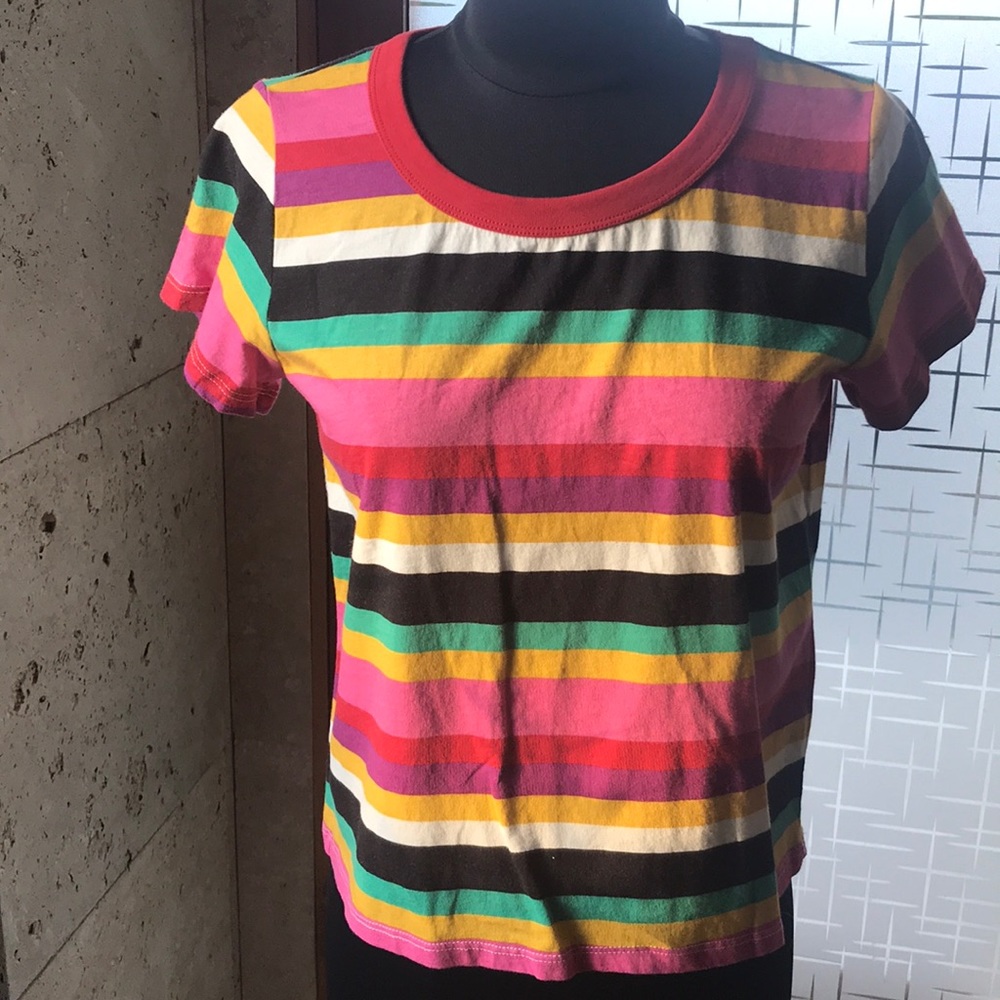 Pam & Gela short sleeve multi stripe T-shirt.